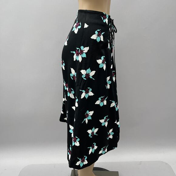 Maeve Anthropologie Skirt Women US 8 Zadie Midi Black Floral Print Lace Up Front - Picture 7 of 11